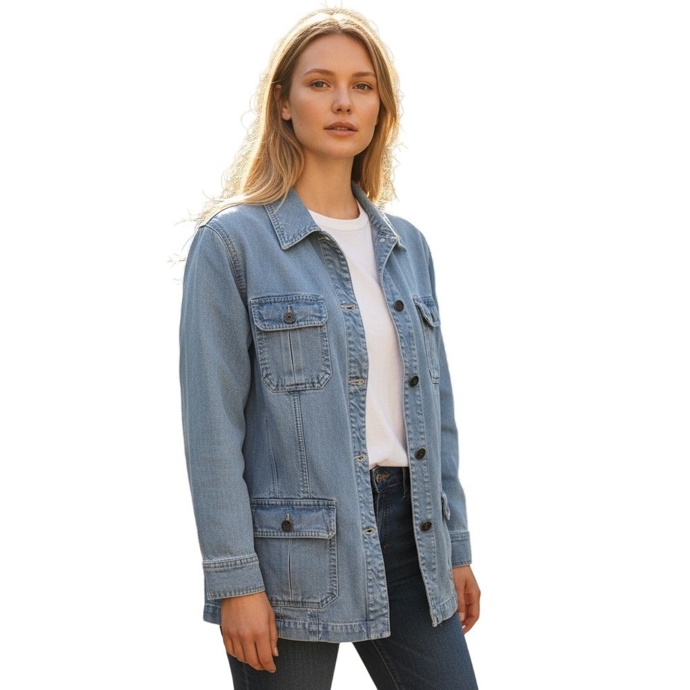 EasySpirit Chore Barn Shacket Blue Size XL Button Front Utility Pockets Tencel